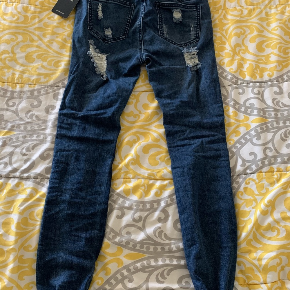 Denim Distressed Drawstring Crop Jeans, Sz 2 - Picture 6 of 8
